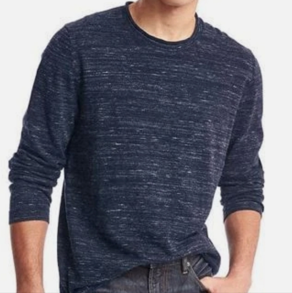 Haggar Heathered Navy Crewneck Sweater - Casual Knit Pullover